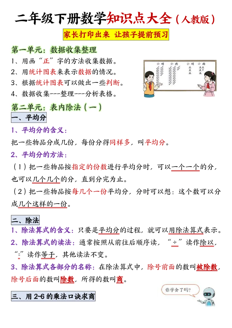 《二年级下册数学知识点大全_2年级下册同步教辅_2下-数学_二下数学-必背资料通用》第1页预览