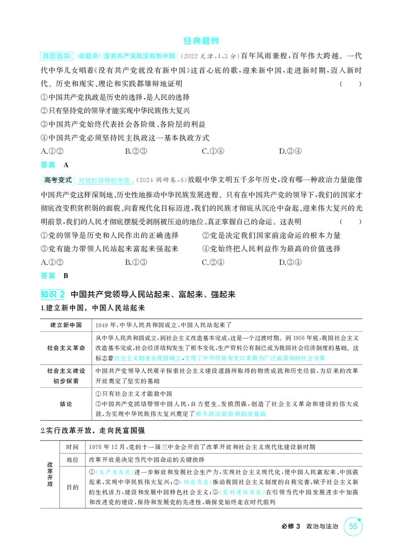 《1_精讲册-第一、二课　历史和人民的选择、中国的先进性_2026版教学资源包_202653高考总复习A版_山东版_2026版.山东版.选考总复习.政治.5·3A版_一、图书电子教参_必修3政治与法治》第3页预览