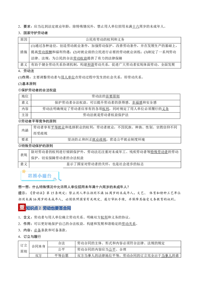 《第07课做个明白的劳动者（复习讲义）（教师版）（全国通用）_zheng治_2026年_2026年高考政治一轮复习讲义+练习+课件（新教材新高考）-G55_2026版_选择性必修2法律与生活》第4页预览