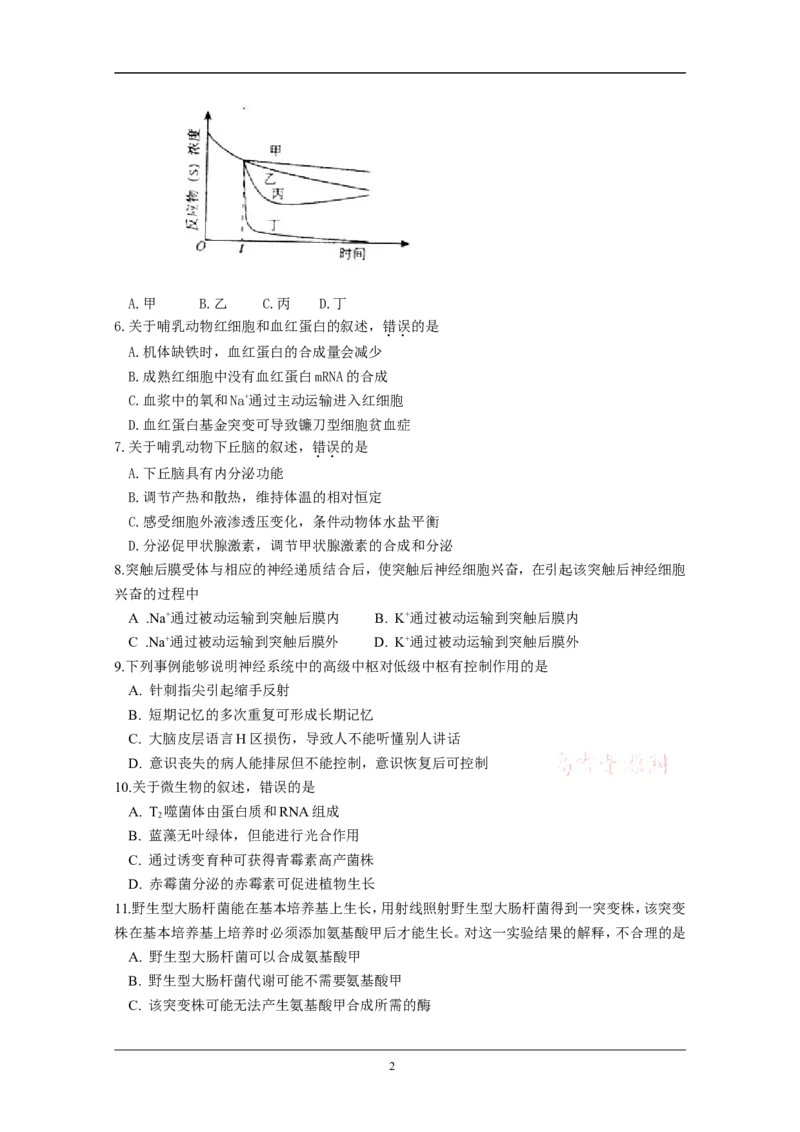 《2011年高考海南卷生物（原卷版）(1)_高考一二三轮复习_生物_2027年高考生物专项_2008年-2026年生物高考真题-G427_2008-2020年高考_地方卷_海南高考生物08-20_A4word版》第2页预览