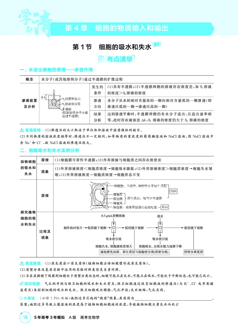 《1_精讲册-第4章细胞的物质输入和输出(1)_2026版教学资源包_202653高考总复习A版_广东版_2026版.广东版.选考总复习.生物.5·3A版_第1部分分子与细胞_第4章细胞的物质输入与输出_4_PDF教参电子书》第1页预览
