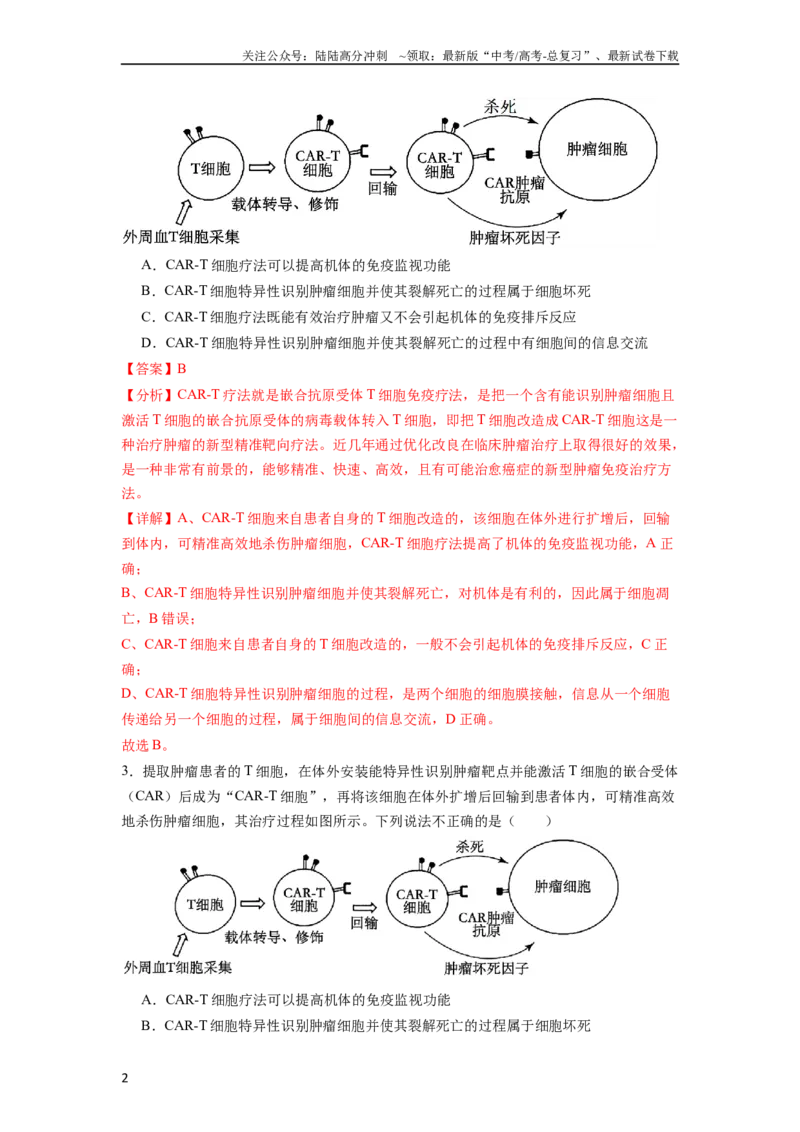《题型15CAR-T细胞疗法（解析版）_06-生物-高考总复习_专项复习_2024年_2024年高考生物热点题型押题习题专项训练全国通用_资料》第2页预览
