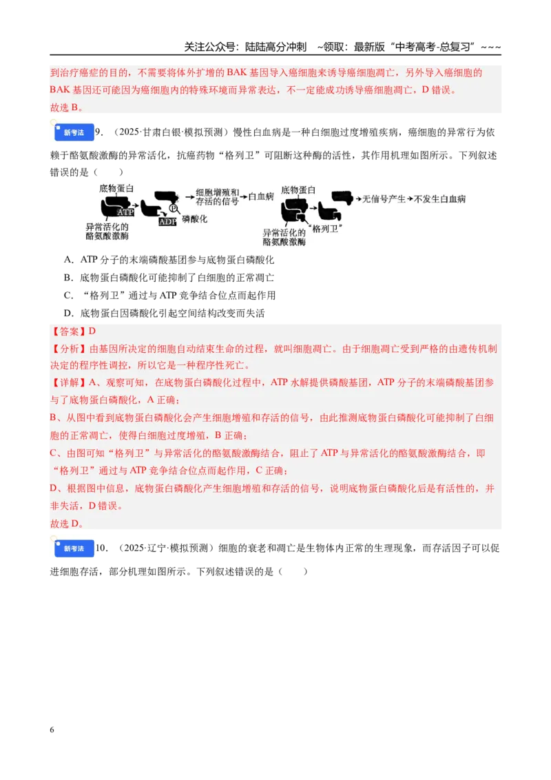 《第四单元细胞的生命历程（综合训练）（教师版）（安徽专用）_06-生物-高考总复习_一轮复习_2026年-生物高考一轮复习_2026年高考生物一轮课件+讲义+练习（安徽专用）-G326》第6页预览