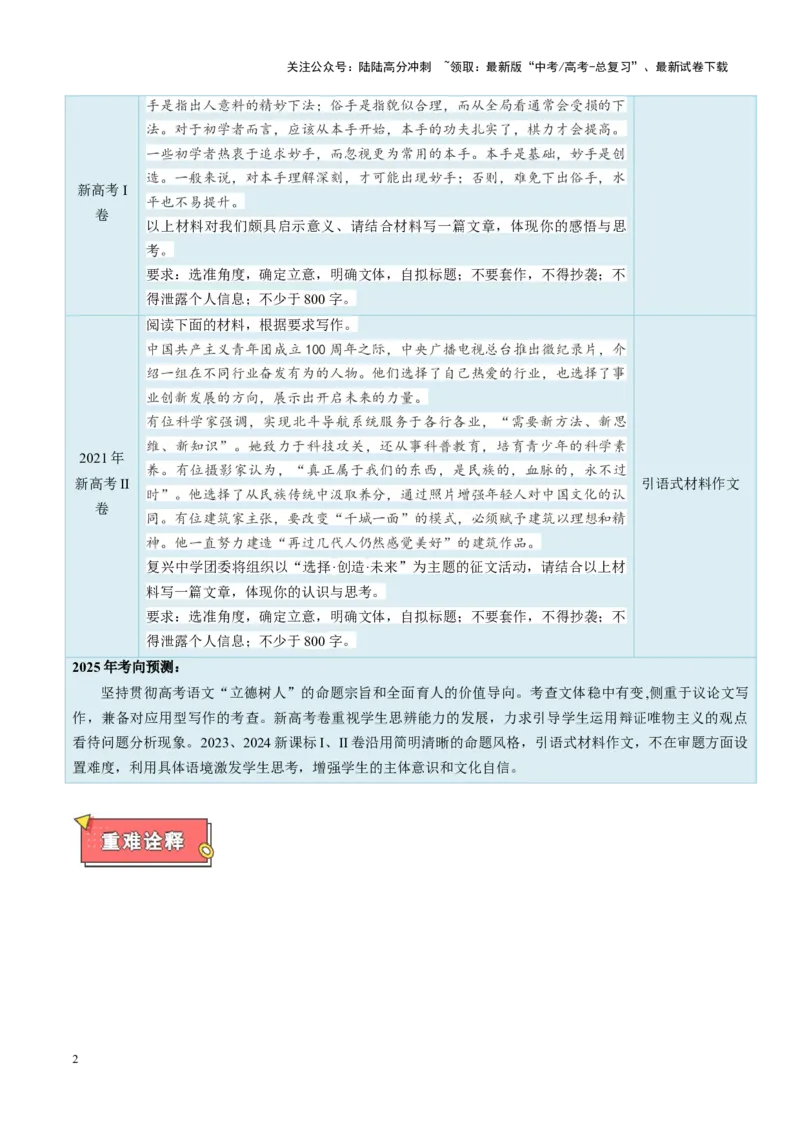 《重难点25：新材料作文突破（写作）（解析版）_专项复习_2025年_2025年高考语文重难点讲义专练（新高考通用）》第2页预览