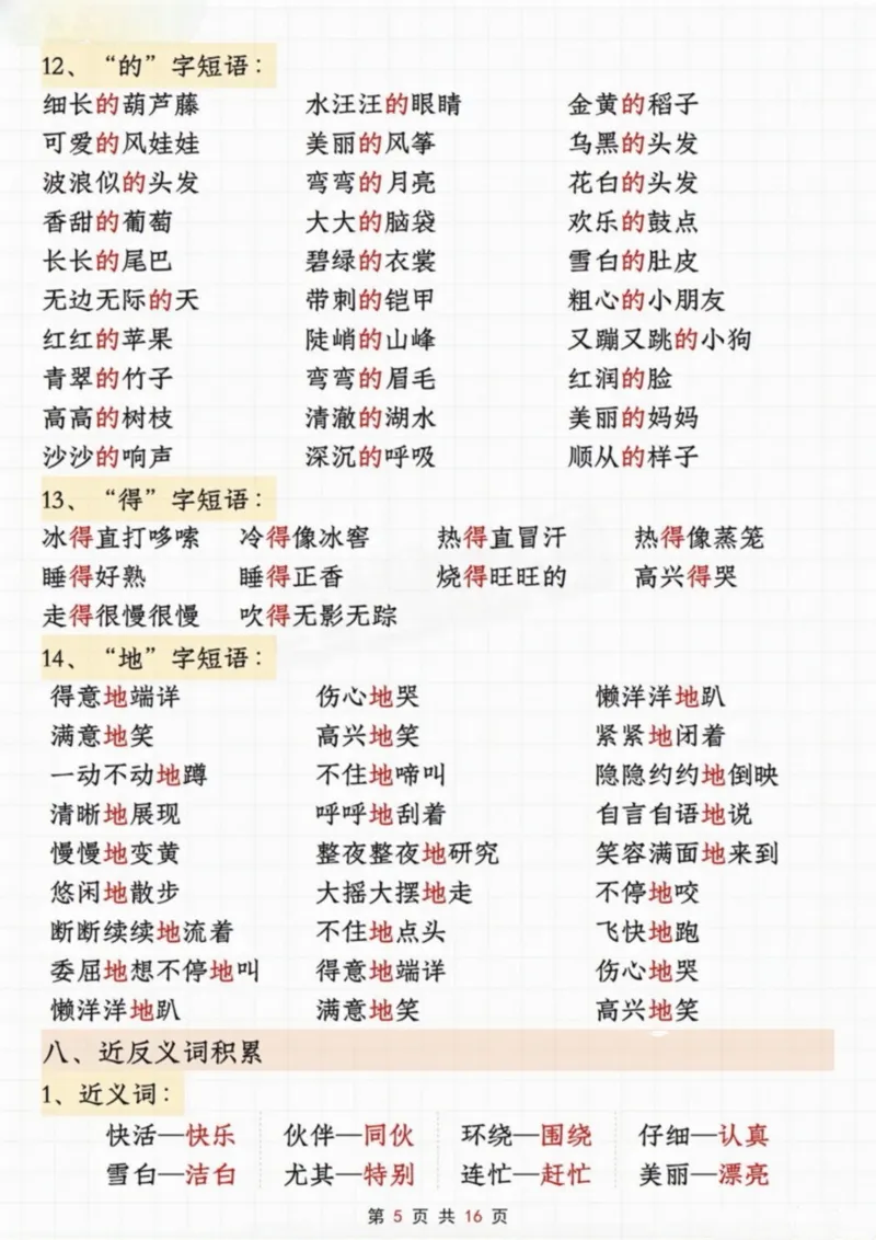 《二年级上册语文全册高频考点汇总_2年级上册同步教辅_2上-语文_二上语文-核心考点》第5页预览
