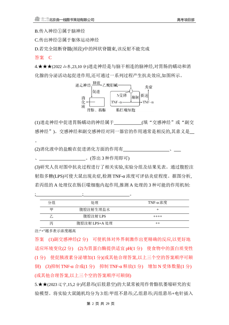 《1_精练册Word-第14章　神经调节_2026版教学资源包_202653高考总复习A版_山东版_2026版.山东版.选考总复习.生物.5·3A版_第3部分稳态与调节_第14章神经调节_5_习题WORD》第2页预览