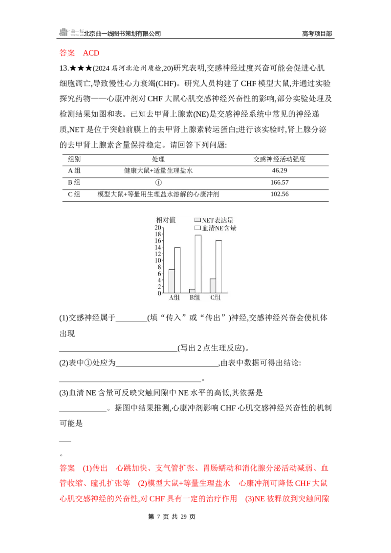 《1_精练册Word-第14章　神经调节_2026版教学资源包_202653高考总复习A版_山东版_2026版.山东版.选考总复习.生物.5·3A版_第3部分稳态与调节_第14章神经调节_5_习题WORD》第7页预览