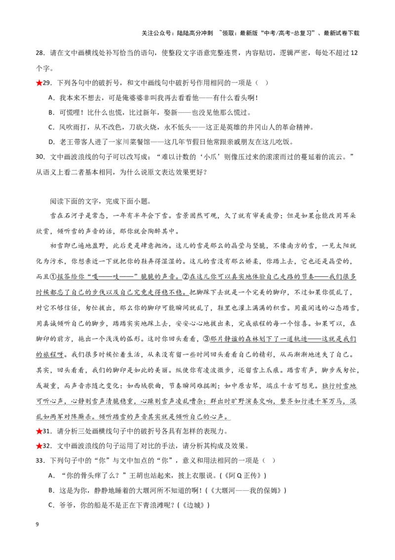 《题型28语言文字运用之修辞手法和标点符号（巩固训练）（解析版）_专项复习_2024年_2024年高考语文常考题型练习题训练巩固试题专练习_资料》第9页预览