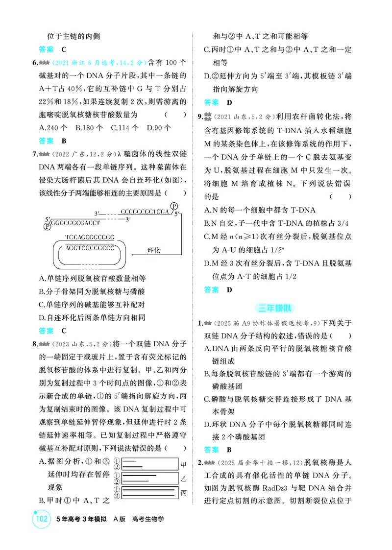 《1_精练册-第7章遗传的分子基础_2026版教学资源包_202653高考总复习A版_浙江版_2026版.浙江版.选考总复习.生物.5·3A版_第2部分遗传与进化_第7章遗传的分子基础_1_精练册PDF》第5页预览