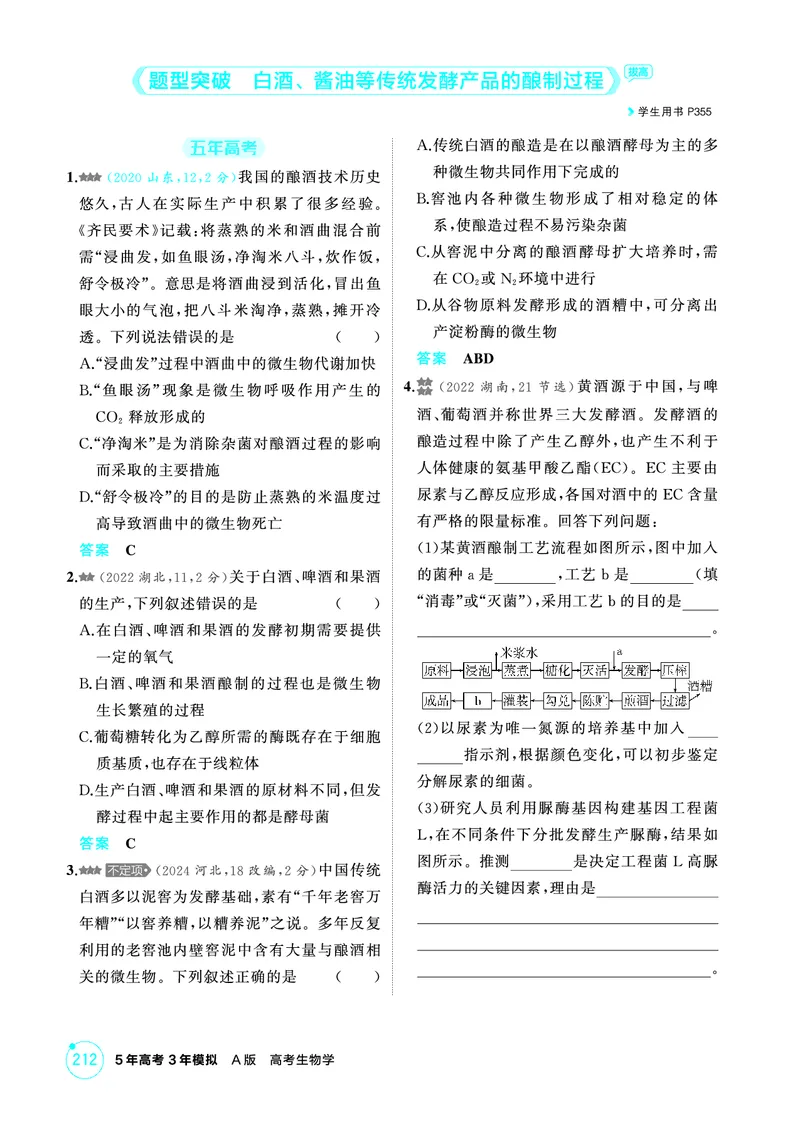 《1_精练册PDF-第22章发酵工程_2026版教学资源包_202653高考总复习A版_山东版_2026版.山东版.选考总复习.生物.5·3A版_第5部分生物技术与工程_第22章发酵工程_1_精练册PDF》第3页预览