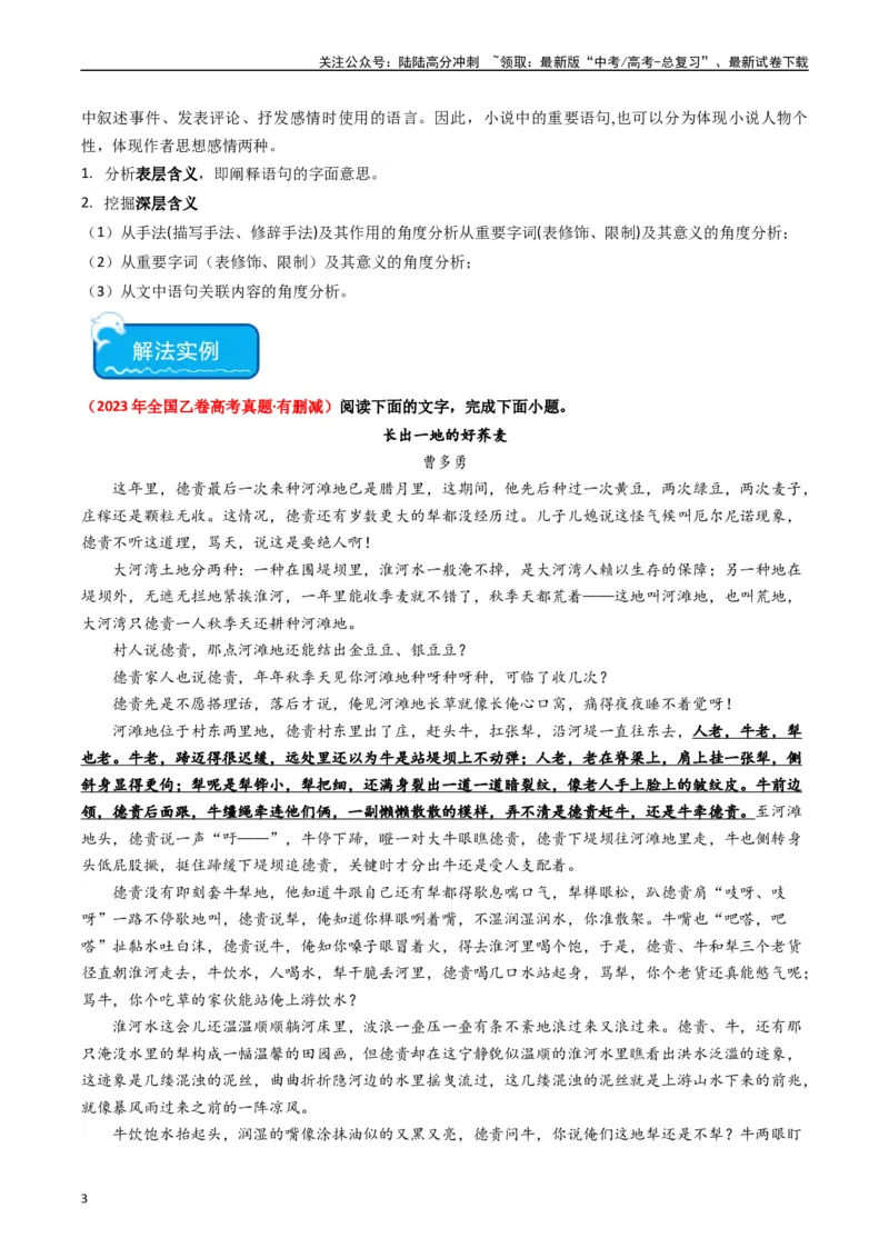 《重难点08现代文阅读II小说阅读中主旨、标题、语言等主观题突破（教师版）_专项复习_2024年_2024年高考语文热点·重点·难点专练（新高考专用》第3页预览