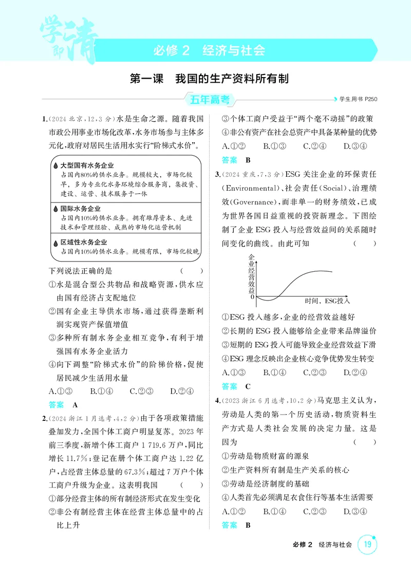 《1_精练册-第一课　我国的生产资料所有制_2026版教学资源包_202653高考总复习A版_湖南版_2026版.湖南版.选考总复习.政治.5·3A版_一、图书电子教参_必修2经济与社会_1_精练册PDF》第1页预览