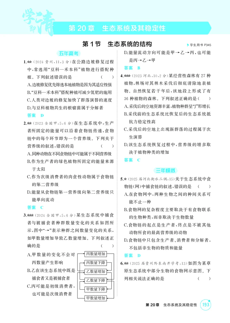 《1_精练册第20章生态系统及其稳定性_2026版教学资源包_202653高考总复习A版_新高考_生物_教师A版2026年.新高考版.生物.53_第4部分生物与环境_第20章生态系统及其稳定性_4_PDF教参电子书》第1页预览