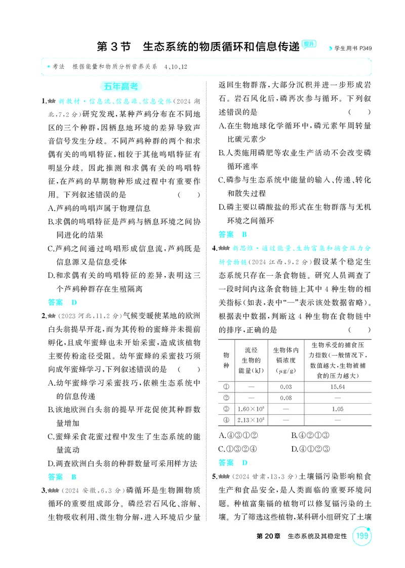 《1_精练册第20章生态系统及其稳定性_2026版教学资源包_202653高考总复习A版_新高考_生物_教师A版2026年.新高考版.生物.53_第4部分生物与环境_第20章生态系统及其稳定性_4_PDF教参电子书》第7页预览