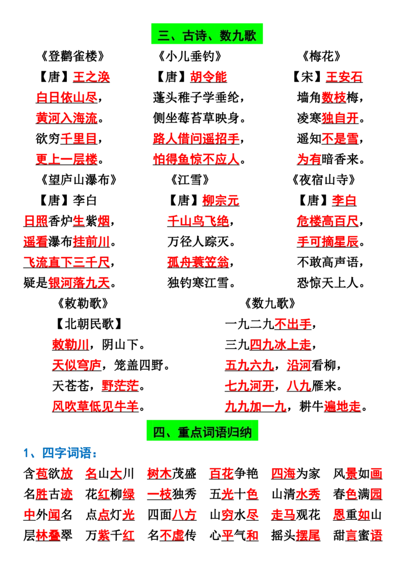 《二年级上册语文期末总复习高频考点_2年级上册同步教辅_2上-语文_二上语文-核心考点》第2页预览