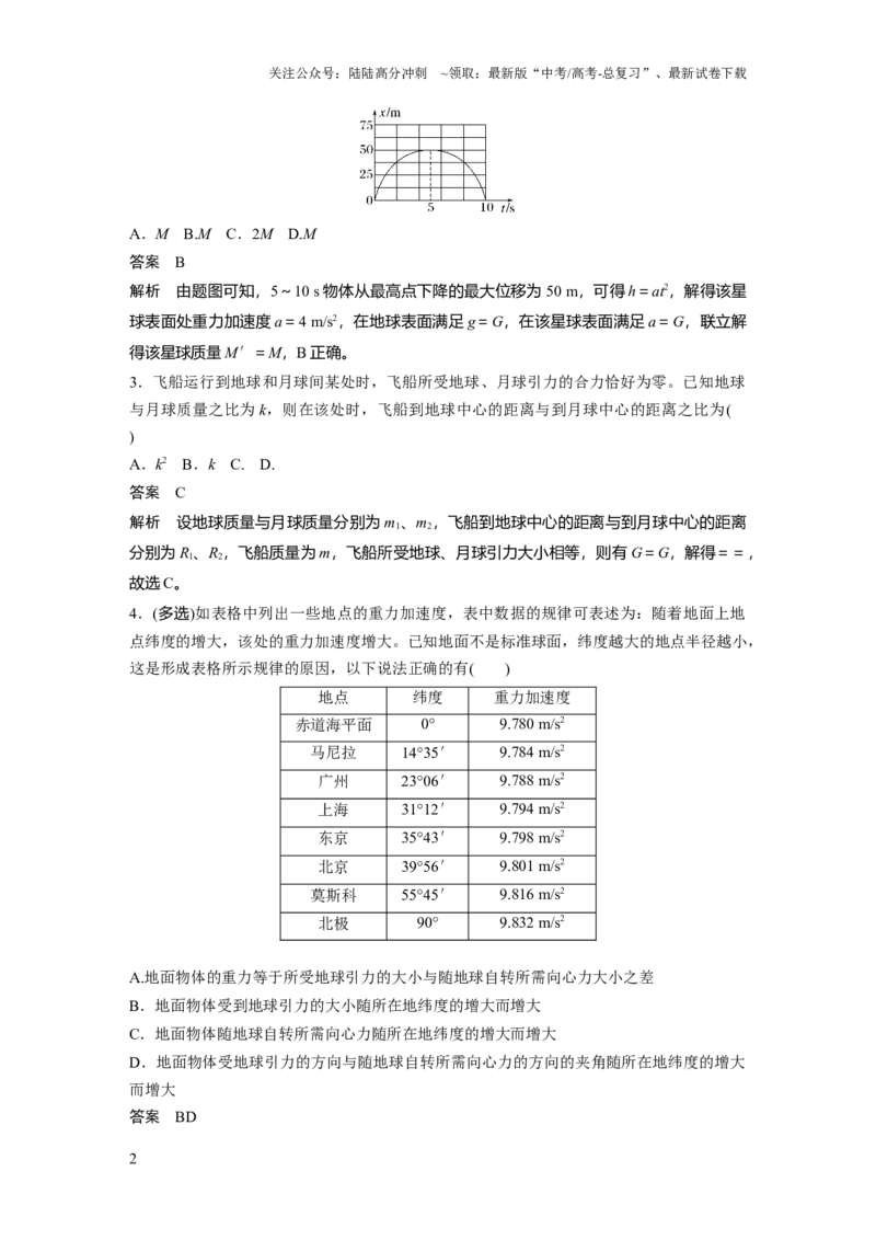 《第五章微专题32　开普勒行星运动定律　万有引力定律_04-物理-高考总复习_一轮复习_2025年_2025年大一轮复习讲义人教版物理_资料_1-资料_《加练半小时》新教材版》第2页预览