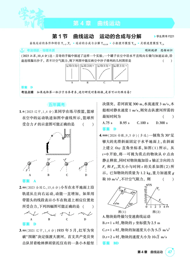 《1_精练册PDF04-第4章曲线运动_2026版教学资源包_202653高考总复习A版_新高考_物理_教师A版2026年.新高考版.物理.53_二、教师用书PDF_第4章曲线运动_1_精练册PDF》第1页预览