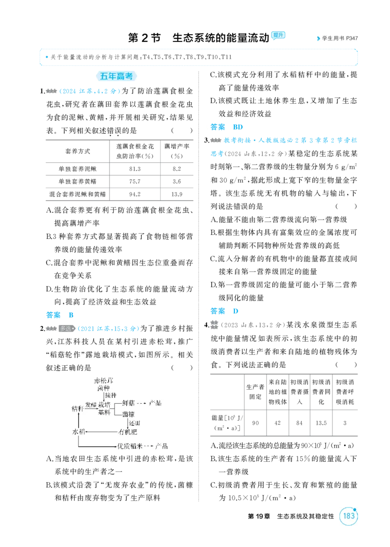 《1_精练册-第19章　生态系统及其稳定性_2026版教学资源包_202653高考总复习A版_江苏版_2026版.江苏版.选考总复习.生物.5·3A版_第4部分生物与环境_第19章生态系统及其稳定性_1_精练册PDF》第3页预览