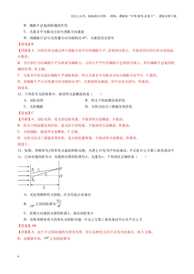 《第61讲光的波动性（练习）（教师版）_04-物理-高考总复习_一轮复习_2025年_2025年高考物理一轮复习讲义+练习+课件（新教材新高考）_第十四章光与电磁波》第6页预览