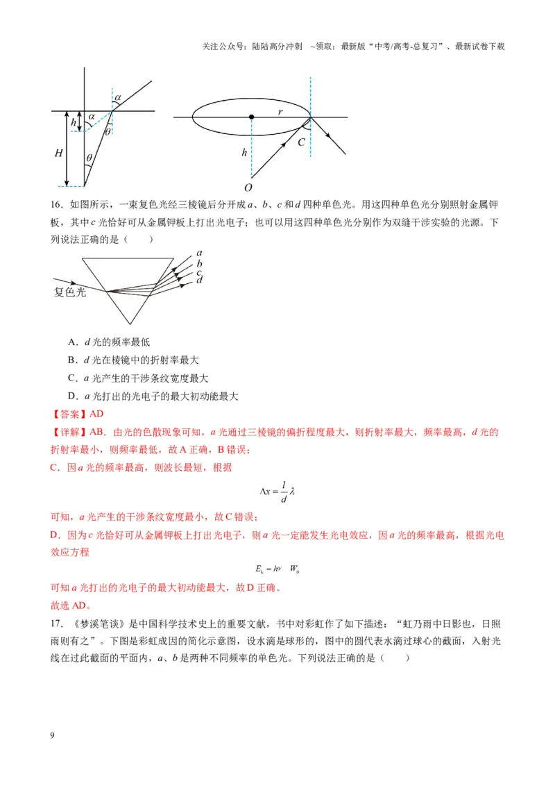 《第61讲光的波动性（练习）（教师版）_04-物理-高考总复习_一轮复习_2025年_2025年高考物理一轮复习讲义+练习+课件（新教材新高考）_第十四章光与电磁波》第9页预览