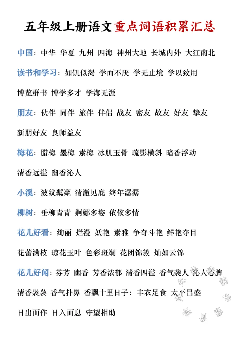 《五年级上册语文重点词语积累汇总SY_5年级上册同步教辅_5上语文_五上语文专项+练习》第1页预览