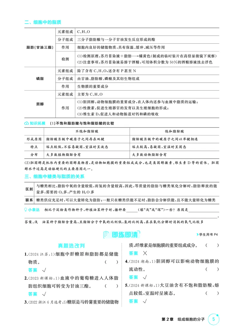 《1_精讲册-第2章组成细胞的分子_2026版教学资源包_202653高考总复习A版_广东版_2026版.广东版.选考总复习.生物.5·3A版_第1部分分子与细胞_第2章组成细胞的分子_4_PDF教参电子书》第3页预览