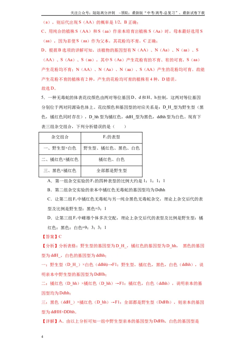 《第五单元基因的传递规律（测试卷）（解析版)_06-生物-高考总复习_一轮复习_2024年_2024年高考生物一轮复习重难点专项突破_资料》第4页预览