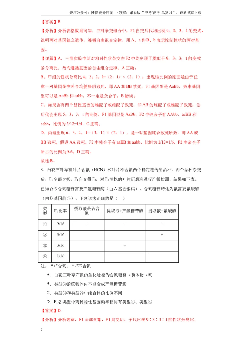 《第五单元基因的传递规律（测试卷）（解析版)_06-生物-高考总复习_一轮复习_2024年_2024年高考生物一轮复习重难点专项突破_资料》第7页预览