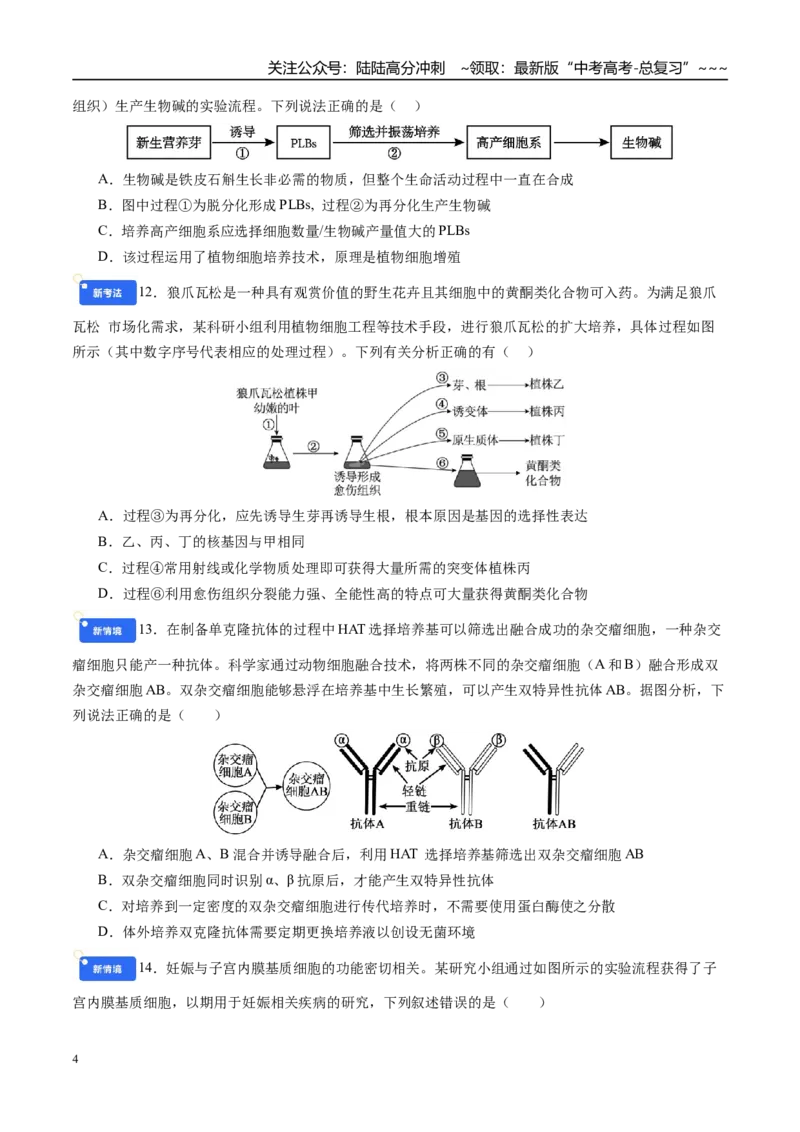《第十单元生物技术与工程（综合训练）（四川专用）（学生版）_06-生物-高考总复习_一轮复习_2026年-生物高考一轮复习_2026年高考生物一轮课件+讲义+练习（四川专用）-G335》第4页预览