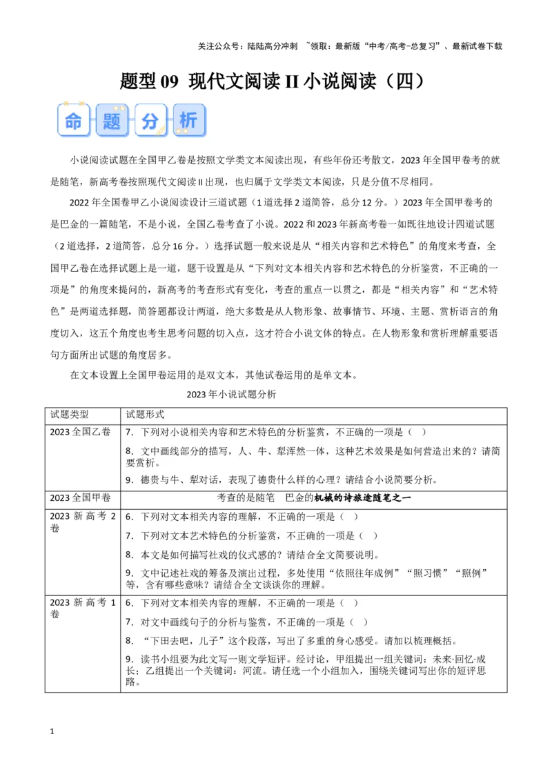 《题型09现代文阅读II小说阅读（四）（答题模版）高考语文答题技巧与模板构建_专项复习_2024年_2024年高考语文答题技巧与模板构建》第1页预览