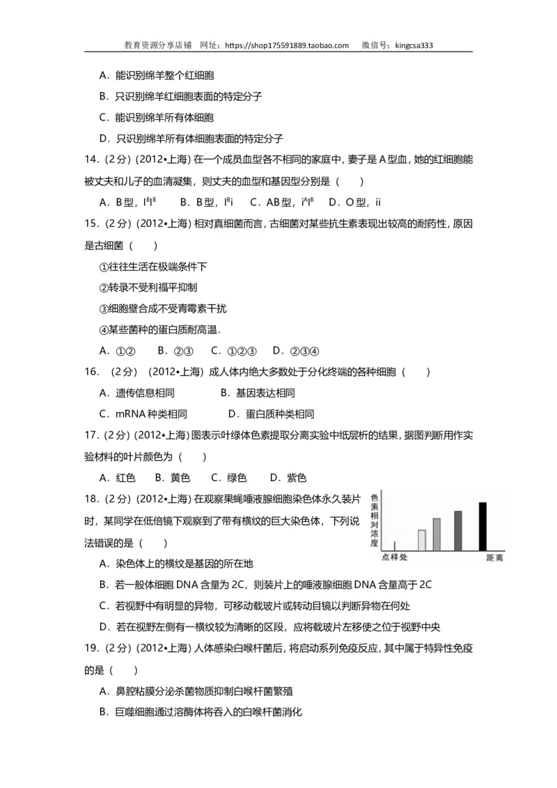 《2012年上海市高中毕业统一学业考试生物试卷（原卷版）(1)_高考一二三轮复习_生物_2027年高考生物专项_2008年-2026年生物高考真题-G427_2008-2020年高考_地方卷_上海高考生物真题01-20》第3页预览