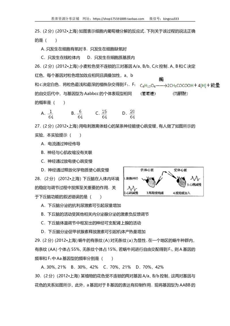 《2012年上海市高中毕业统一学业考试生物试卷（原卷版）(1)_高考一二三轮复习_生物_2027年高考生物专项_2008年-2026年生物高考真题-G427_2008-2020年高考_地方卷_上海高考生物真题01-20》第5页预览