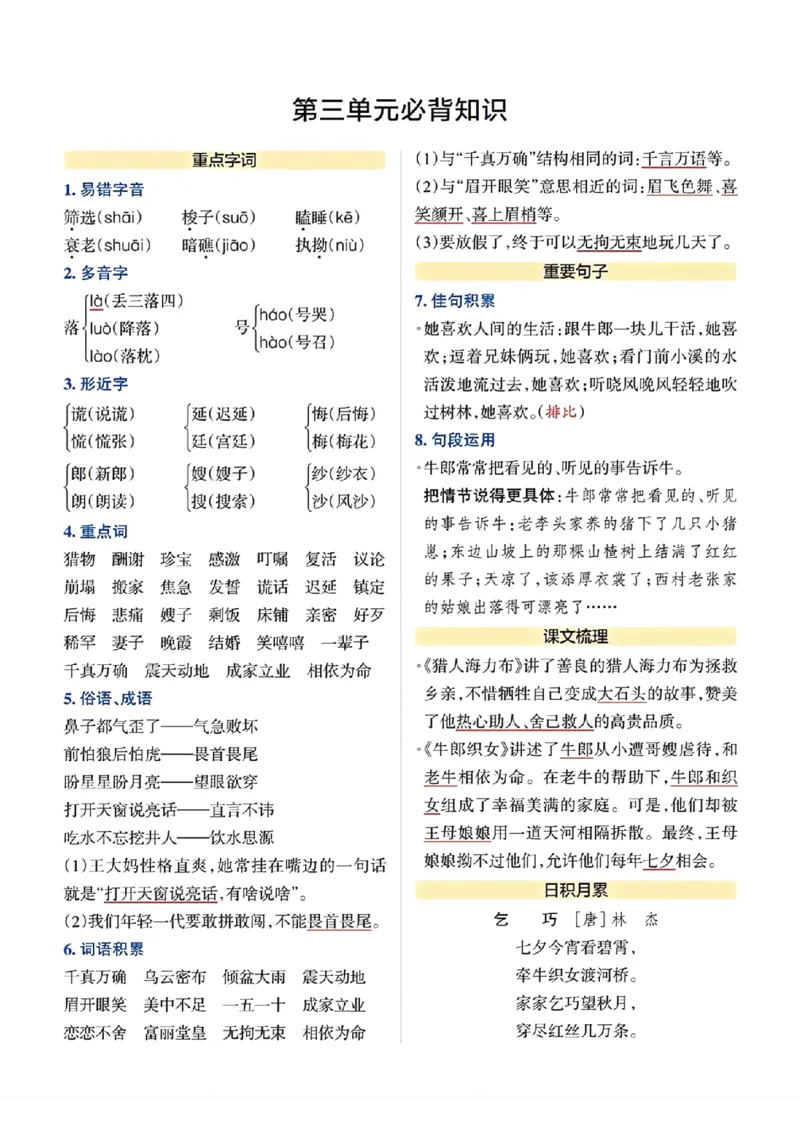 《五年级上册语文单元必背知识总结_5年级上册同步教辅_5上语文_五上语文专项+练习》第3页预览