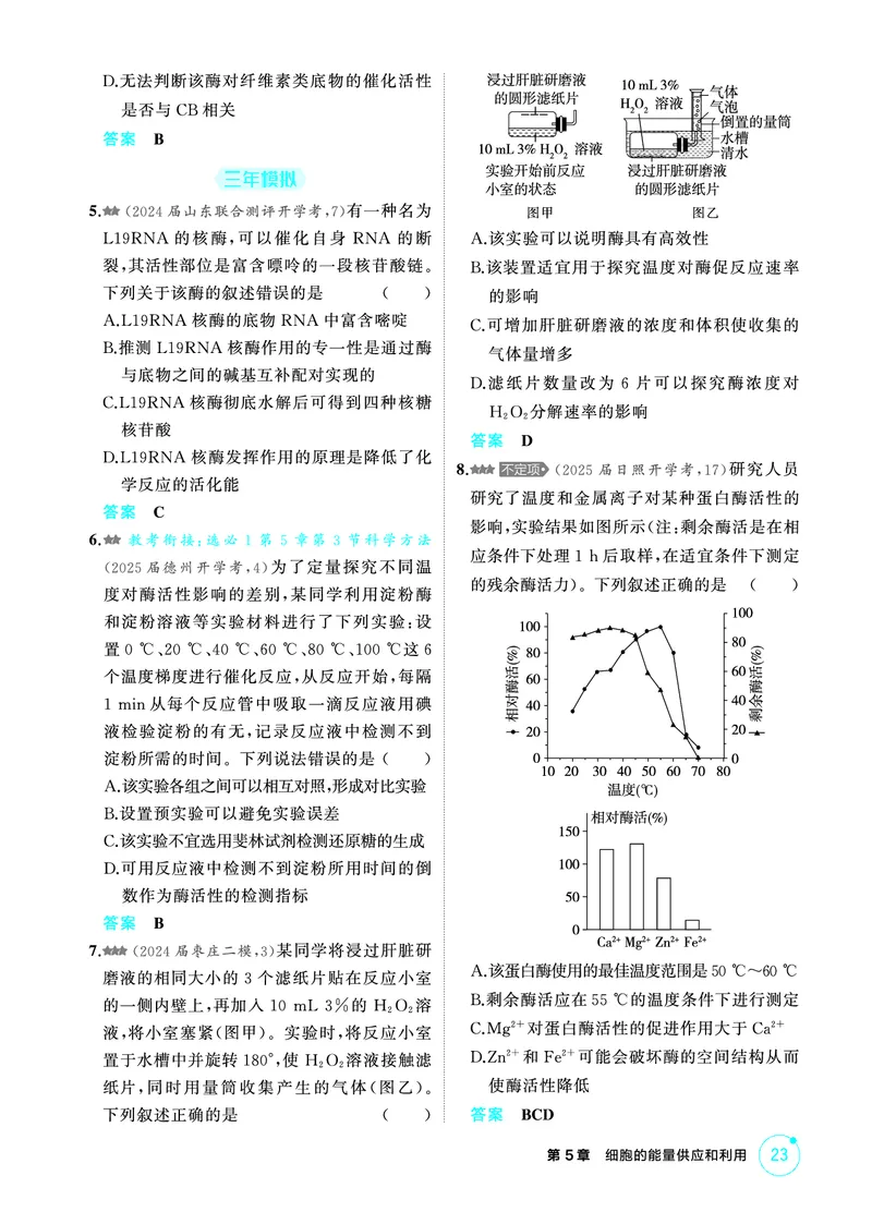 《1_精练册PDF-第5章细胞的能量供应和利用_2026版教学资源包_202653高考总复习A版_山东版_2026版.山东版.选考总复习.生物.5·3A版_第1部分分子与细胞_第5章细胞的能量供应和利用_1_精练册PDF》第2页预览