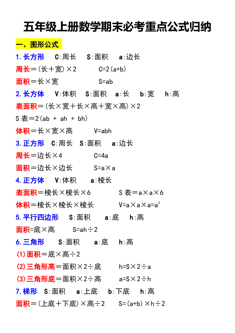 《五年级上册数学期末必考重点公式归纳_5年级上册同步教辅_5上数学_五上数学通用重点必背资料+专项练习》第1页预览