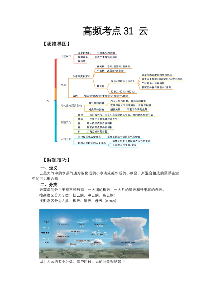 《高频考点31云_地理_2026年-地理高考专项复习_42026年高考地理高频考点专项突破思维导图+解题技巧+专项突破》第1页预览