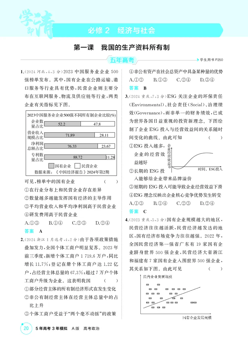 《1_精练册-第一课　我国的生产资料所有制_2026版教学资源包_202653高考总复习A版_山东版_2026版.山东版.选考总复习.政治.5·3A版_一、图书电子教参_必修2经济与社会_1_精练册PDF》第1页预览