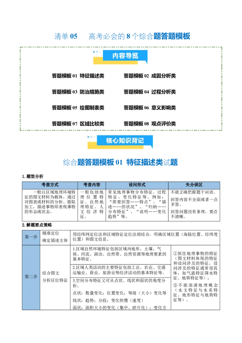 《清单05高考必会的8个综合题答题模板（抢分清单）_地理_2026年-地理高考专项复习_2026年高考地理抢分秘籍（新高考专用）-G221_2026版》第1页预览
