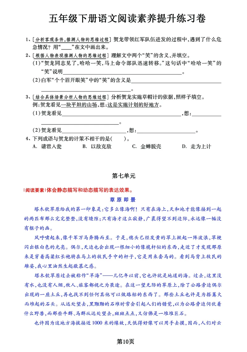 《五年级下册语文《阅读素养提升练习卷》_5年级下册同步教辅_5下语文_五下语文阅读理解》第10页预览