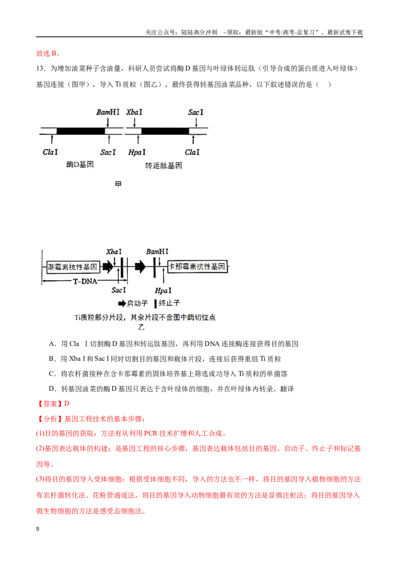 《选择性必修3生物技术与工程必刷卷01（解析版）_06-生物-高考总复习_一轮复习_2024年_2024年高考生物一轮复习收官必刷卷（新教材新高考）_资料》第9页预览