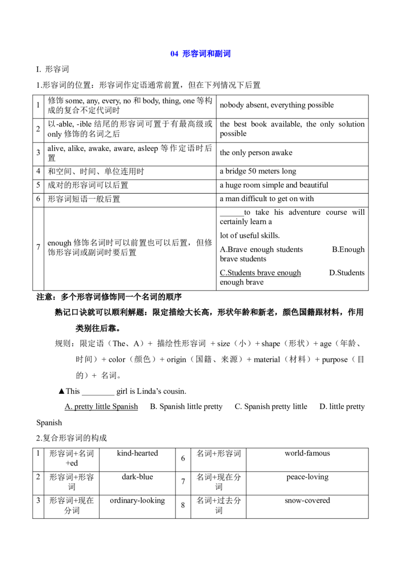《04形容词和副词(原卷版)_英语(2)_一轮复习_2025年_2025高考英语一轮话题复习专项训练高考英语一轮复习语法能力突破必备_资料_2025年高考英语一轮复习语法能力突破必备》第1页预览