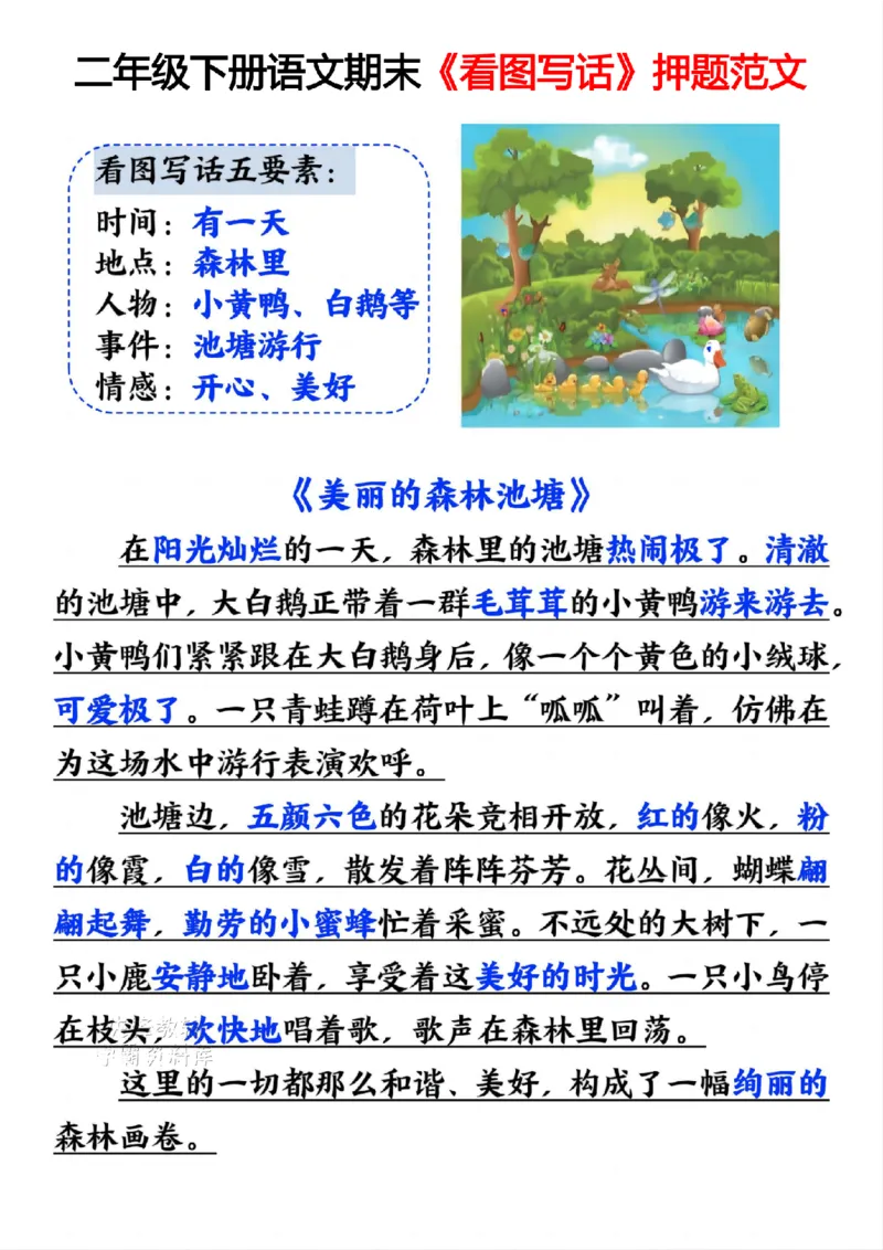 《二年级（下）语文期末《看图写话》押题范文_2年级下册同步教辅_2下-语文_二下语文-看图写话》第2页预览