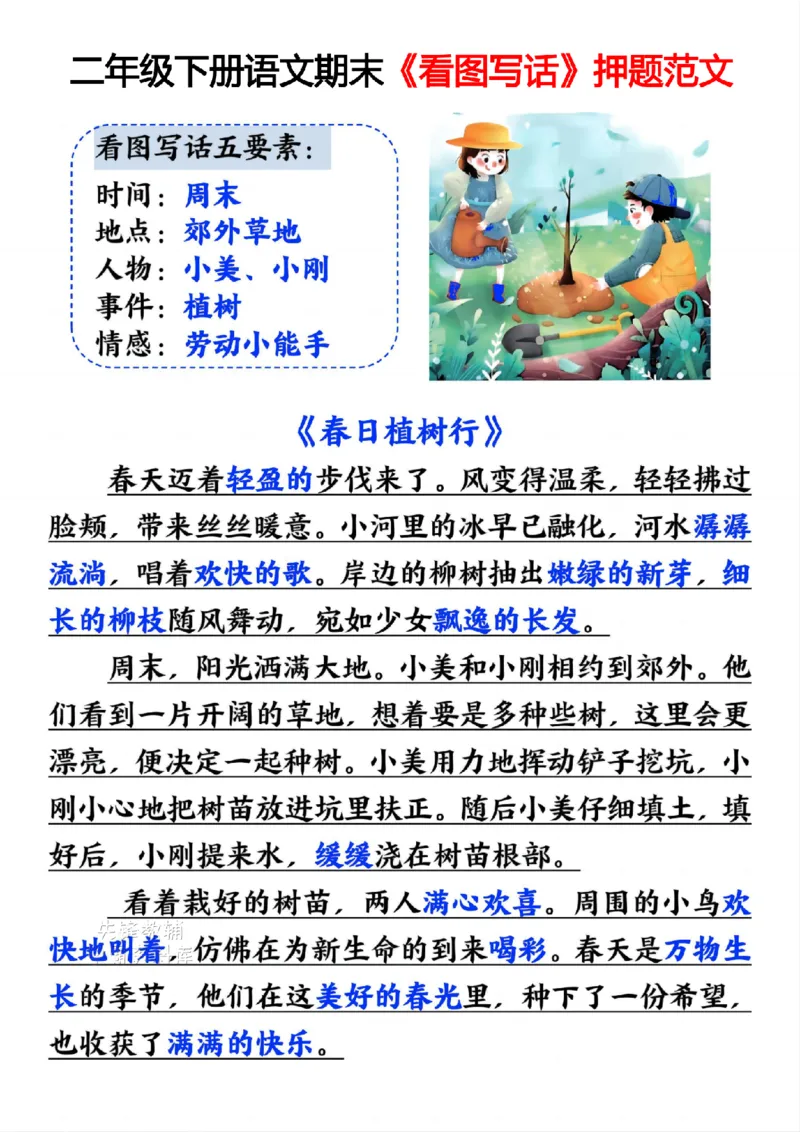 《二年级（下）语文期末《看图写话》押题范文_2年级下册同步教辅_2下-语文_二下语文-看图写话》第4页预览