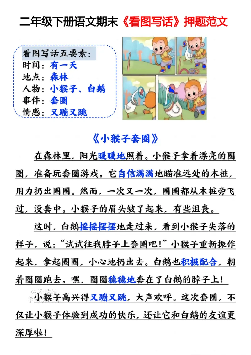 《二年级（下）语文期末《看图写话》押题范文_2年级下册同步教辅_2下-语文_二下语文-看图写话》第5页预览
