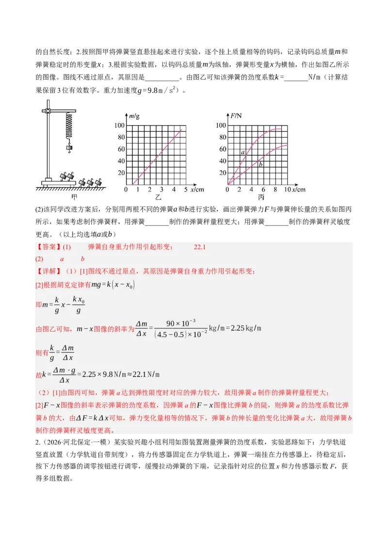 《第10讲实验：探究弹簧弹力与形变量的关系（专项训练）（湖南专用）（教师版）_地理_2027年高考地理一轮_2027年高考物理一轮课件+讲义+练习（湖南专用）-G331_2027版》第3页预览