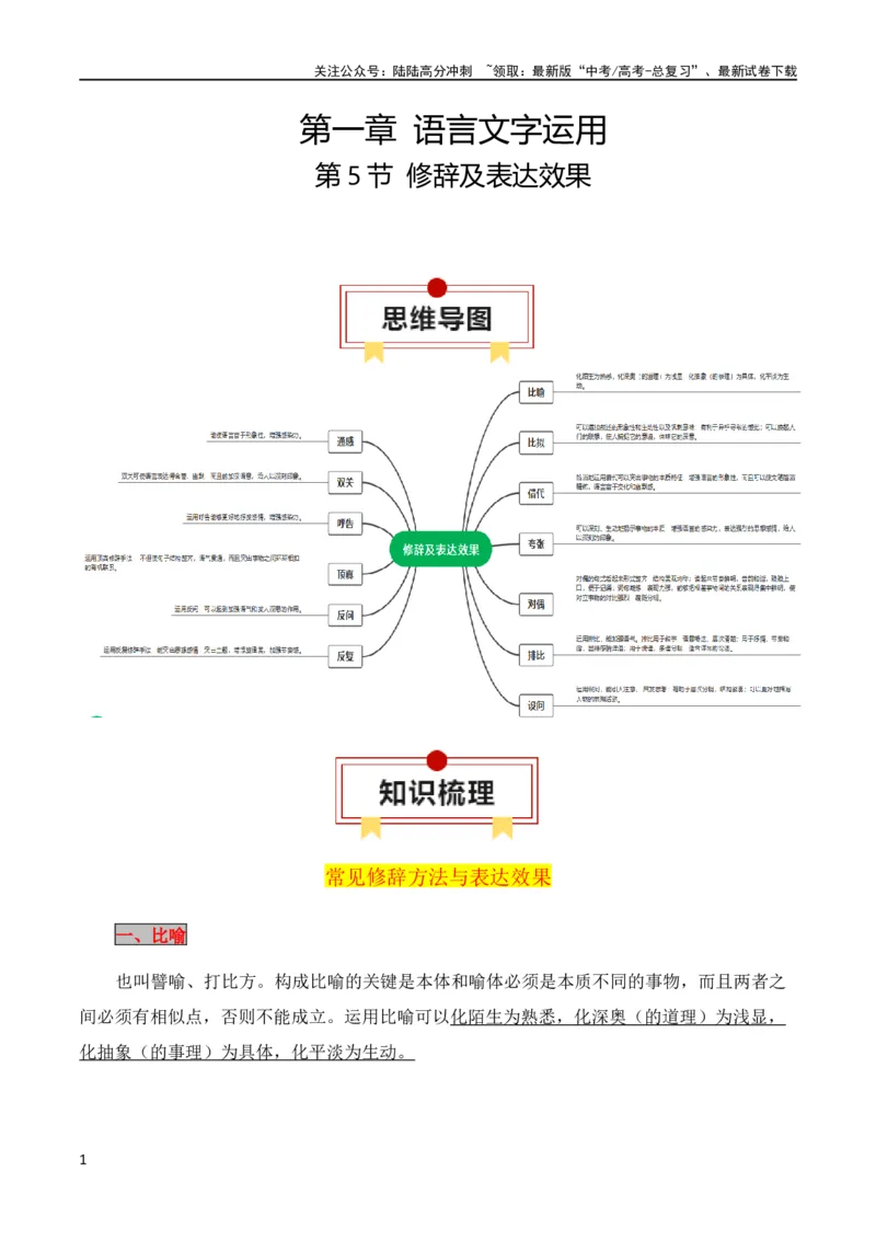 《第5节修辞及表达效果-2024年高考语文一轮复习知识清单（全国通用）（解析版）_一轮复习_2024年_2024年高考语文一轮复习知识清单梳理典例全国通用_第1章语言文字运用》第1页预览