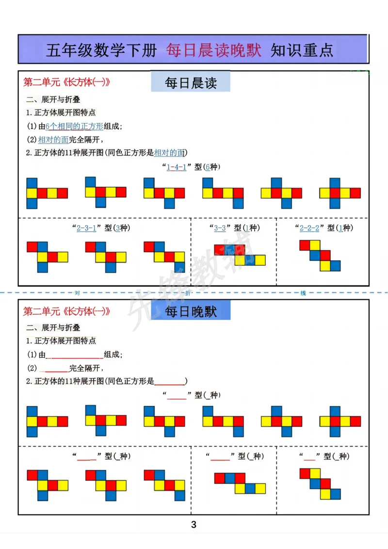 《五年级下册数学每日晨读晚默知识点《北师版》_5年级下册同步教辅_5下数学_五下数学北师大版试卷》第3页预览