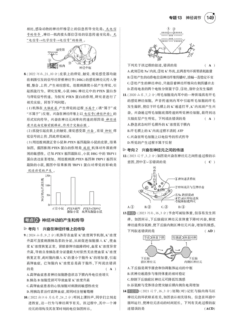 《5_2025版5·3B版新高考版教师用书PDF_2025版教学资源包_（总复习系列）2025版《5年高考3年模拟》新高考版B版（⭐全科）_2025版.新高考新教材版.选考总复习.生物.5·3B版_专题13神经调节》第6页预览