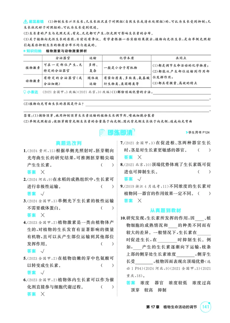 《1_精讲册PDF-第17章植物生命活动的调节_2026版教学资源包_202653高考总复习A版_山东版_2026版.山东版.选考总复习.生物.5·3A版_第3部分稳态与调节_第17章植物生命活动的调节_2_精讲册PDF》第2页预览