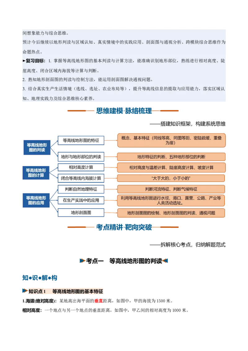 《第02讲等高线地形图（复习讲义）（全国通用）（答案版）_地理_2027年高考地理一轮_2027年高考地理一轮复习讲义+练习+课件（新教材新高考）-G55_2027版》第3页预览
